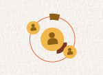 Ícono circular de color dorado que representa personas conectadas, símbolo de organizaciones sociales.