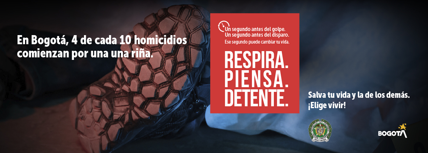 Pieza de la campaña Un segundo antes que promueve la prevención de riñas y violencias en Bogotá, invitando a reflexionar antes de actuar para proteger la vida propia y la de los demás.