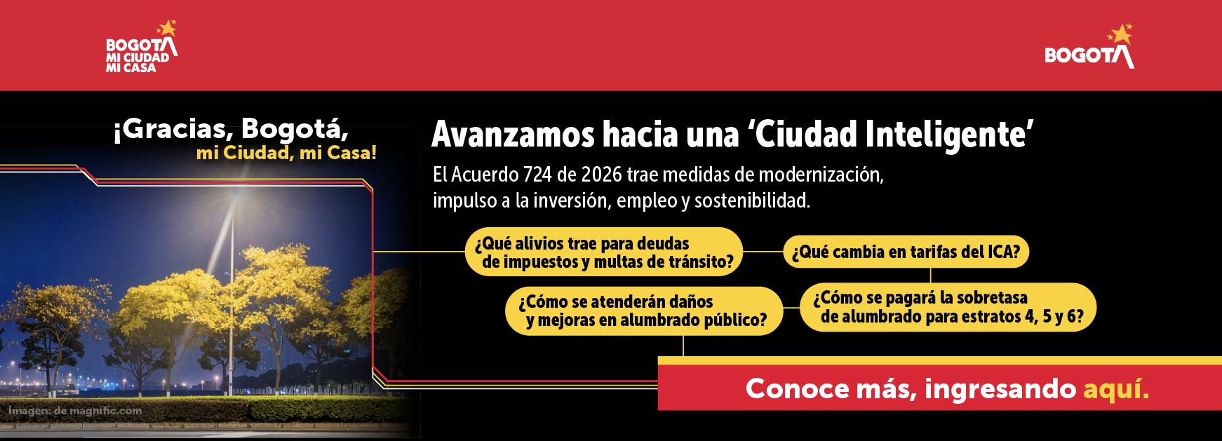 Acuerdo 724 de 2026 de Bogotá: alivios en impuestos y multas, tarifas del ICA y sobretasa de alumbrado. Conoce más.