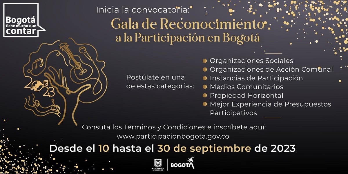 SE ABRE LA CONVOCATORIA PARA LA GALA DE RECONOCIMIENTO A LA PARTICIPACIÓN EN BOGOTÁ 2023