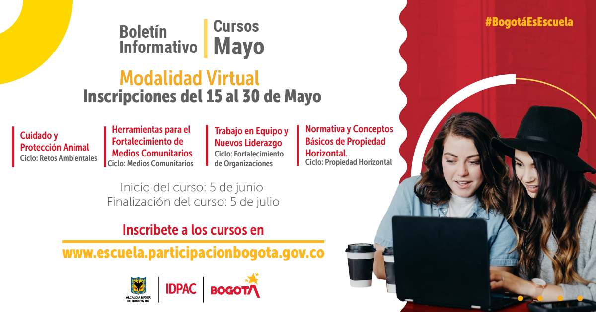 Escuela de Participación del IDPAC: convocatoria abierta para inscripciones de cuatro cursos a partir del 15 de mayo