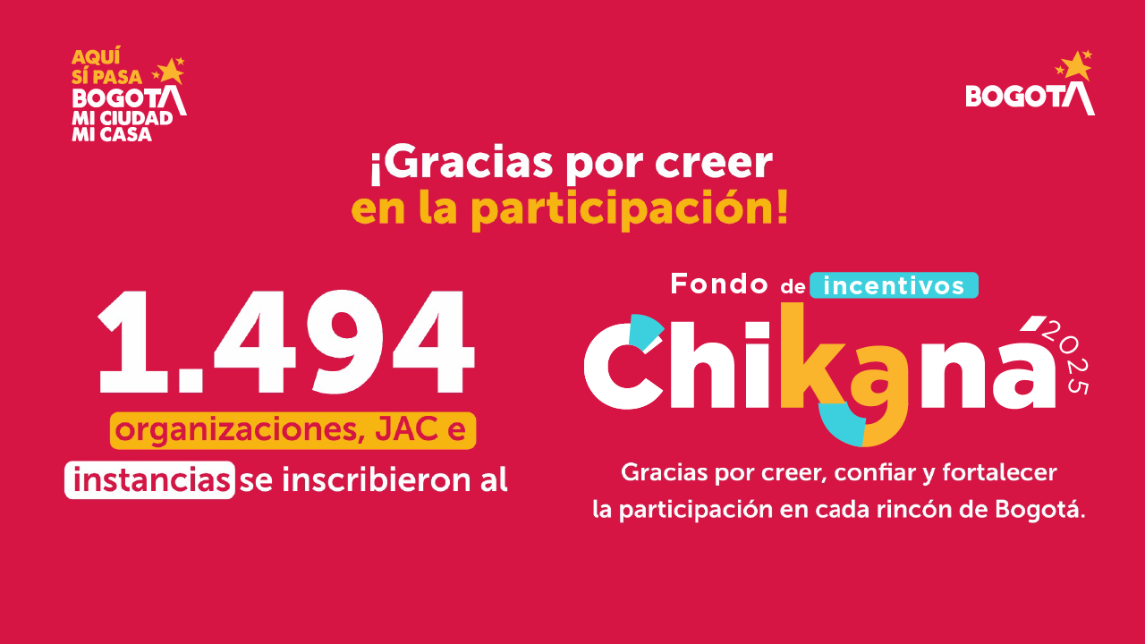 El IDPAC agradece a las 1.494 organizaciones inscritas en el Fondo de Incentivos Chikaná 2025 por fortalecer la participación y la democracia en Bogotá.