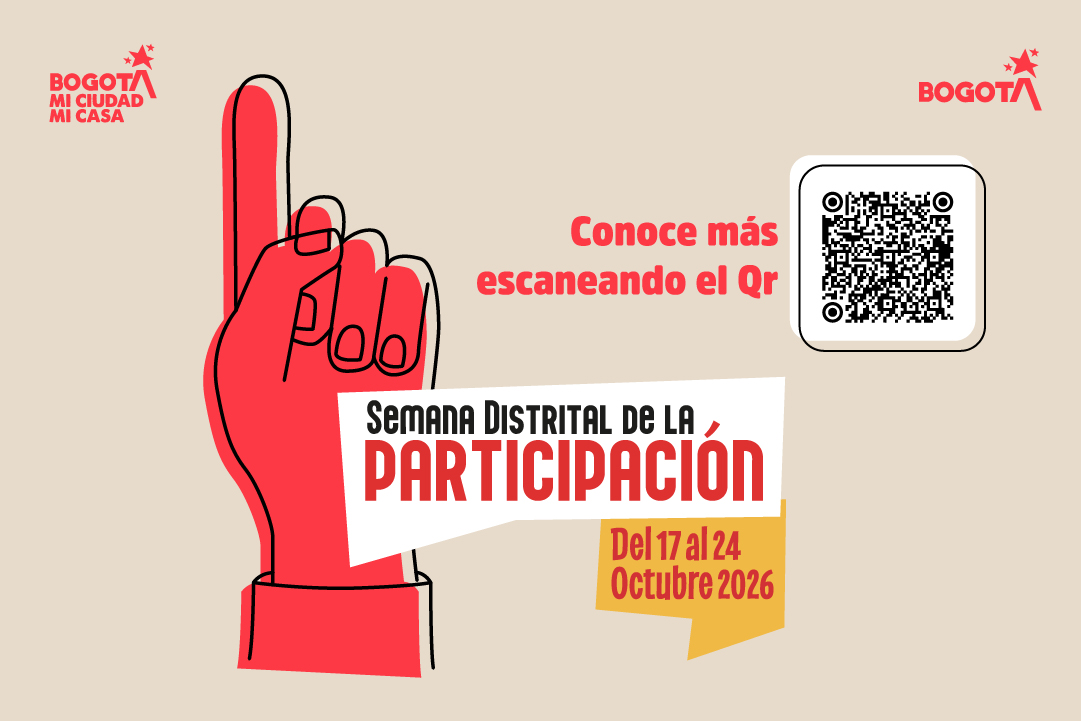 Escanea el código QR y conoce la Semana Distrital de la Participación 2026 del IDPAC en Bogotá, del 17 al 24 de octubre, para la participación ciudadana.