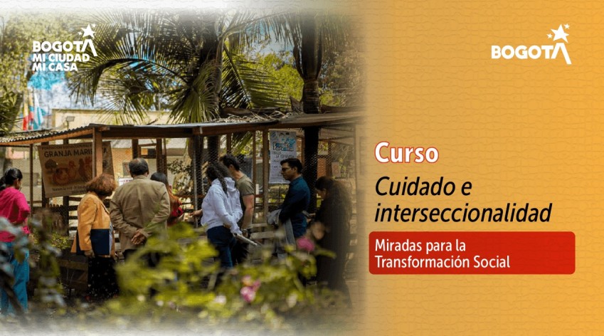Participantes observan y aprenden sobre cuidado e interseccionalidad en un espacio comunitario al aire libre, fortaleciendo la transformación social y la convivencia en Bogotá.